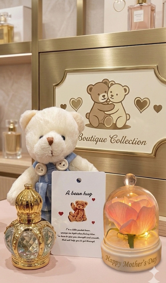 Forever rose with oil and teddy bear ￼￼